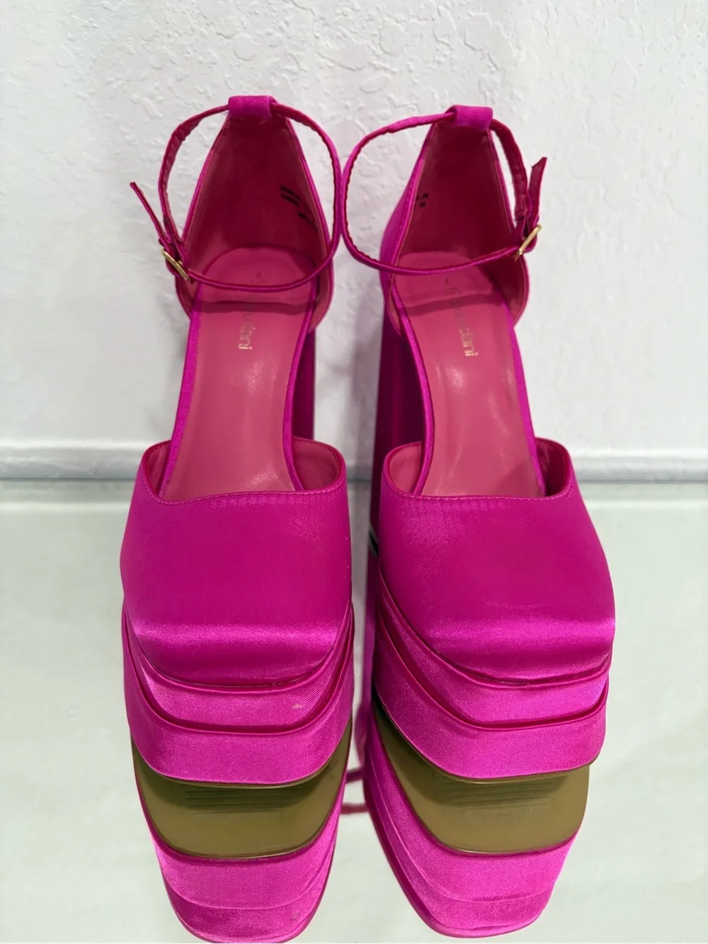 Hot Pink Platform Ankle-Strap High Heels